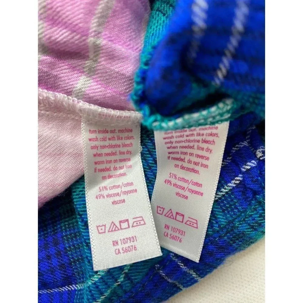 2 Ct Justice Girls Plaid Button‎ Down Tops Pink White  & Green Blue Sz 18 20